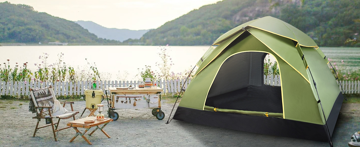 Намет для кемпінгу Jaztral 3-4 особи, автоматичний, куполоподібний, водонепроникний, вітростійкий, 3-4 сезонний, для сім'ї, трекінгу та кемпінгу, колір: зелений