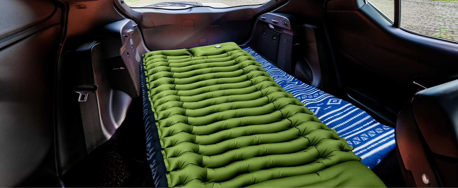 Килимок для кемпінгу Yuzonc Isomatte самонадувний, надувний матрац з насосом-пресом та подушкою, компактний та легкий для відпочинку на природі, зелено-блакитний