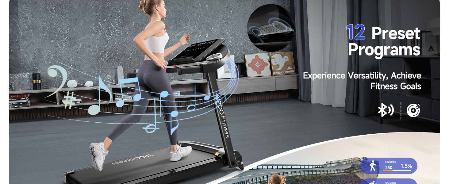 Біговий тренажер YPOO для дому, складаний з нахилом 8%, тихий до 13 км/год з великою поверхнею для бігу, 2.5 HP з LED-дисплеєм та APP, максимальне навантаження 140 кг