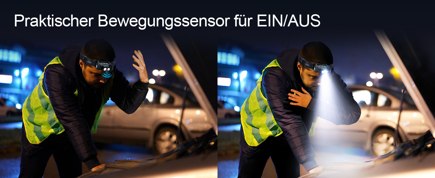 Налобний ліхтар UNBON LED акумуляторний, перезаряджається через USB-C, дуже яскравий, з регулюванням яскравості, 3 режими, сенсор, IPX4, вологостійкий, для туризму, риболовлі, 2 шт.