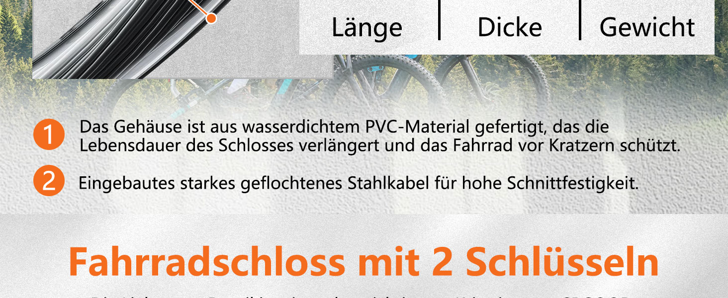Надійне велосипедне замкове тросик 120 см, 12 мм, посилений, з 2 ключами, для велосипеда, триколісного велосипеда, мотоцикла, скутера (Помаранчевий)