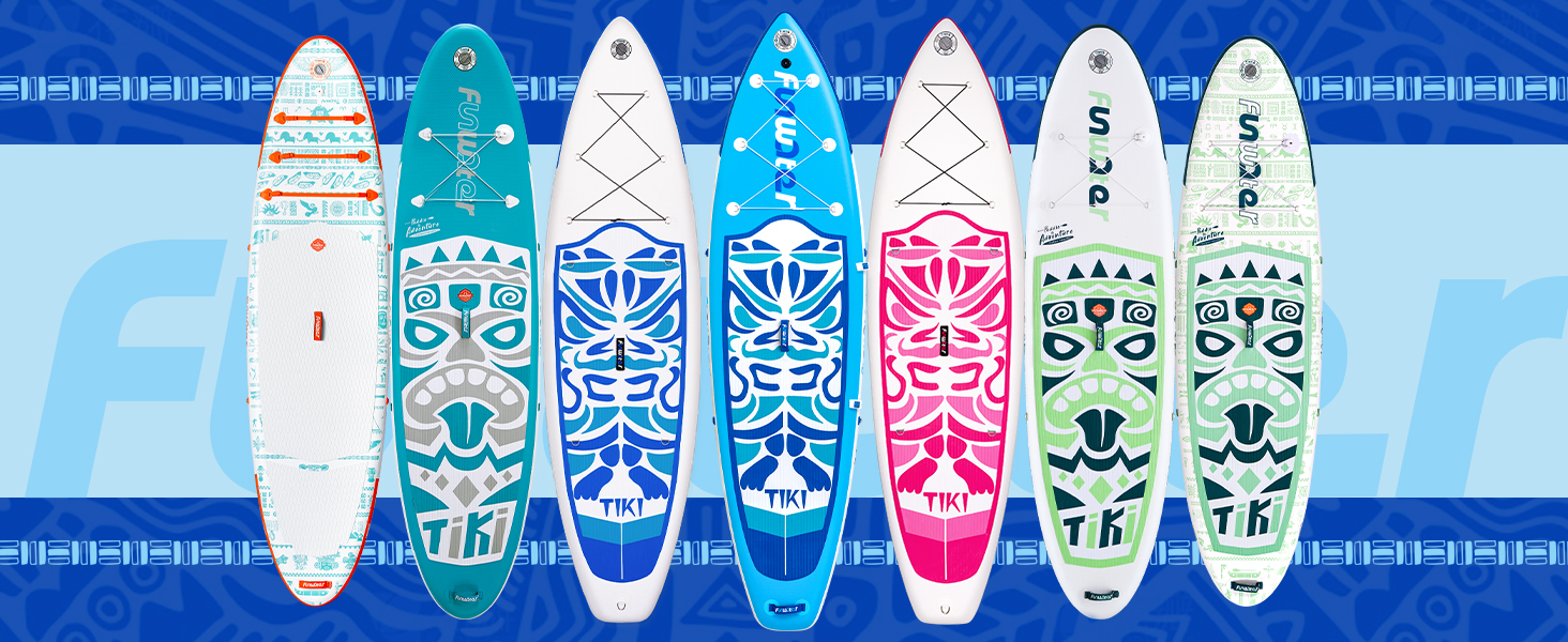 Надувний SUP (Stand Up Paddle Board) FunWater 10'6' & 11'6' з аксесуарами: весло, насос, рюкзак, плавники. Підходить для всіх рівнів майстерності. Рожевий та синій кольори.