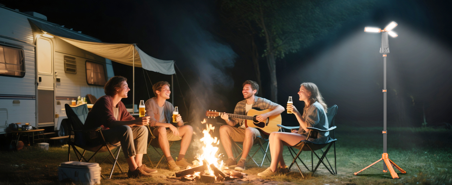 Портативна LED кемпінгова лампа 15000mAh з телескопічним штативом, 5500LM, IP65, вологостійка, для кемпінгу, подорожей, бастіону, намету, з підсвічуванням (Помаранчевий)