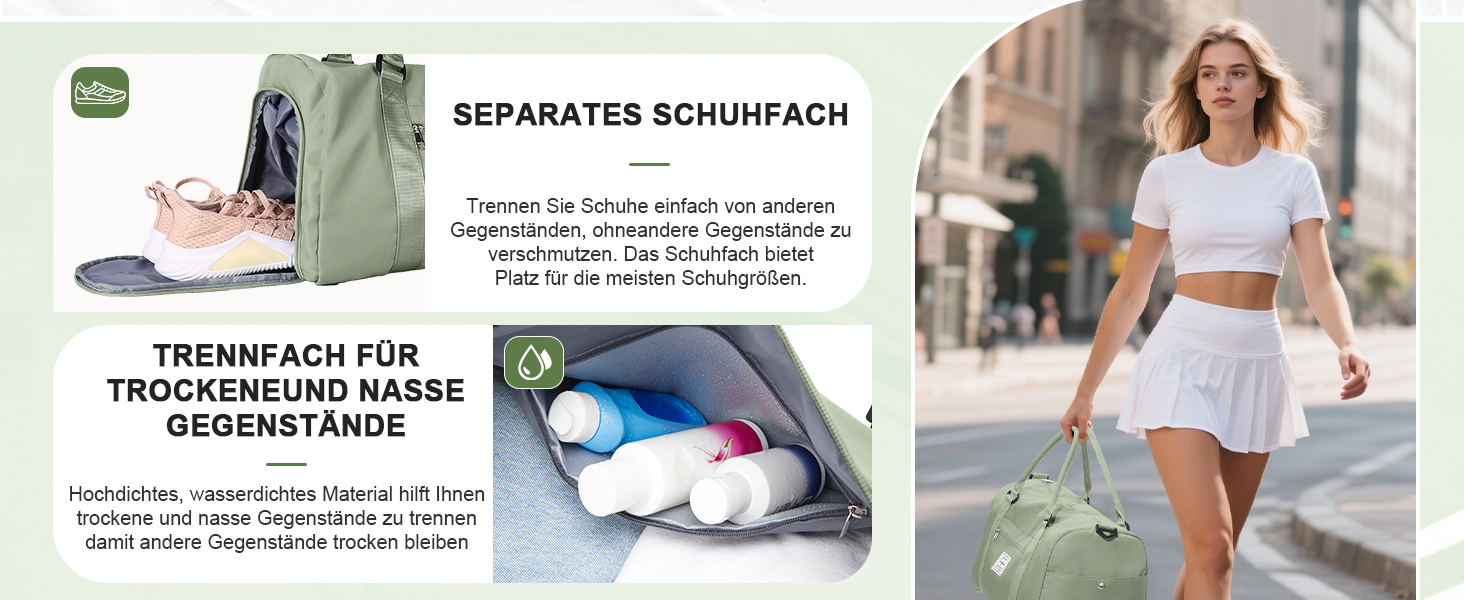 Спортивна сумка HYC00 для жінок та чоловіків, дорожня сумка-вояджер, Gym bag, сумка для плавання, йоги, тренувань, з відділенням для мокрого одягу та взуття, армійний зелений