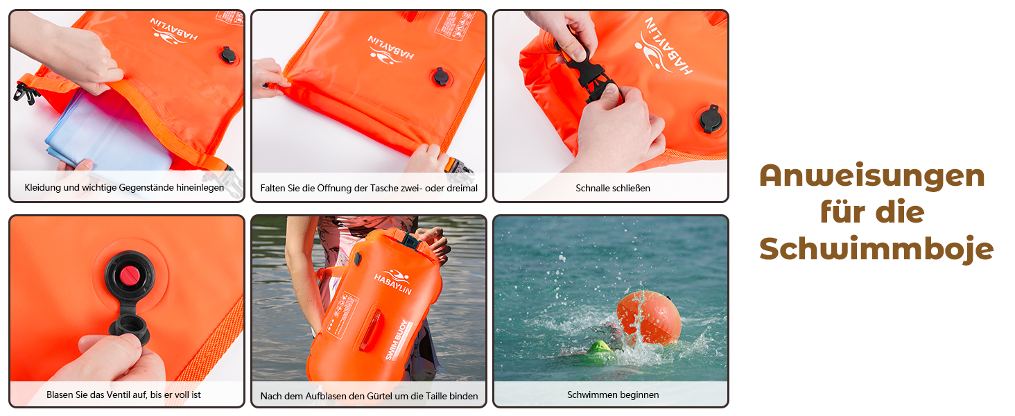 Надувна плавуча боєчка (28L) для дорослих та дітей - безпечний плавальний боєць для відкритих вод та триатлону, оранжевий