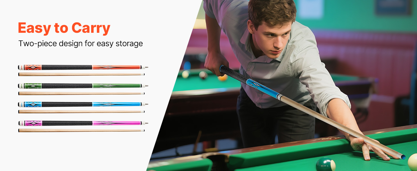 Кю (біліардна палиця) VEVOR, 147.3 см, з багатошаровим наконечником, ABS-з'єднувальний кільце, для професійного більярду, бару, дому, офісу (канадський клен, 4-секційна)