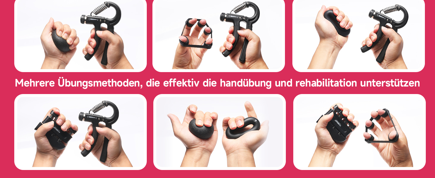 FitBeast Тренажер для рук та пальців, набір 5 шт. - регульований тренажер, тренажер для пальців, підтримка зап'ястя, кільце для тренувань та зняття стресу, чорний