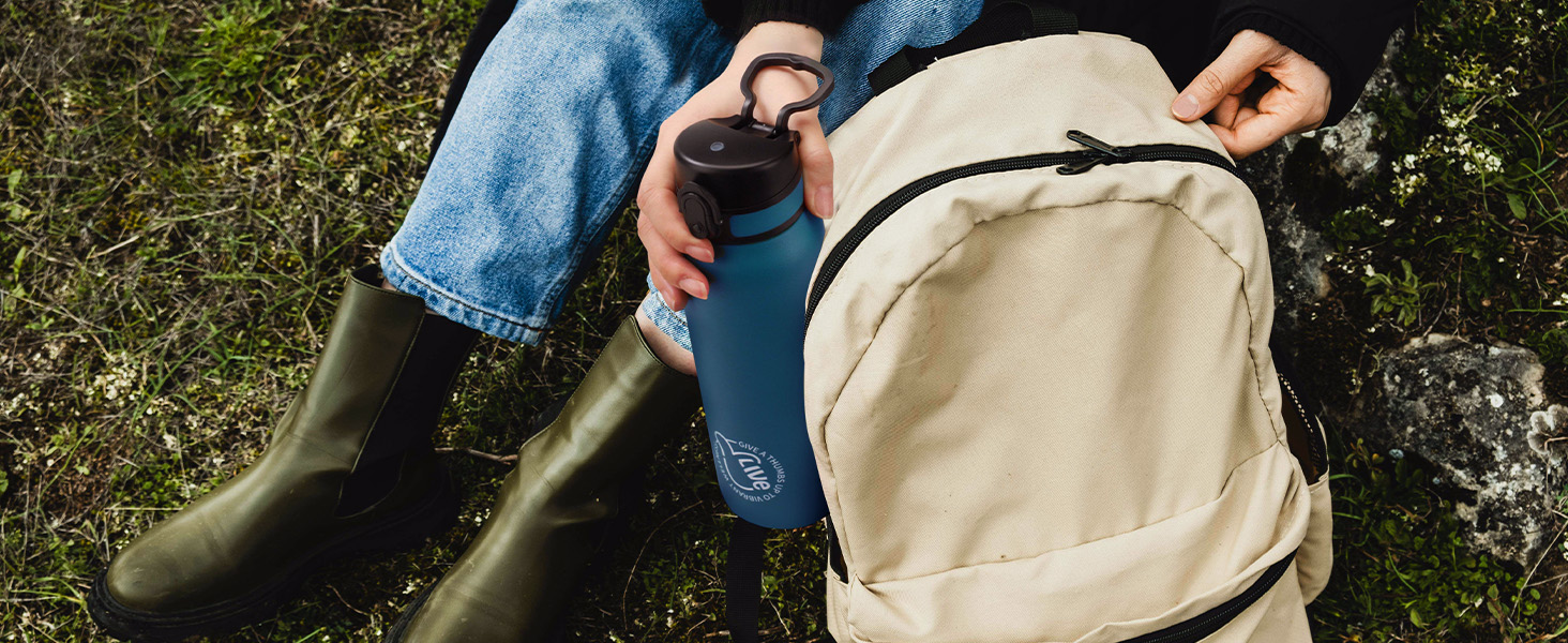 Термос-пляшка UZSPACE 1л (970мл) з нержавіючої сталі, ізольована, з 1-кліком відкриття, без витоків, для спорту, фітнесу, туризму, зеленого кольору