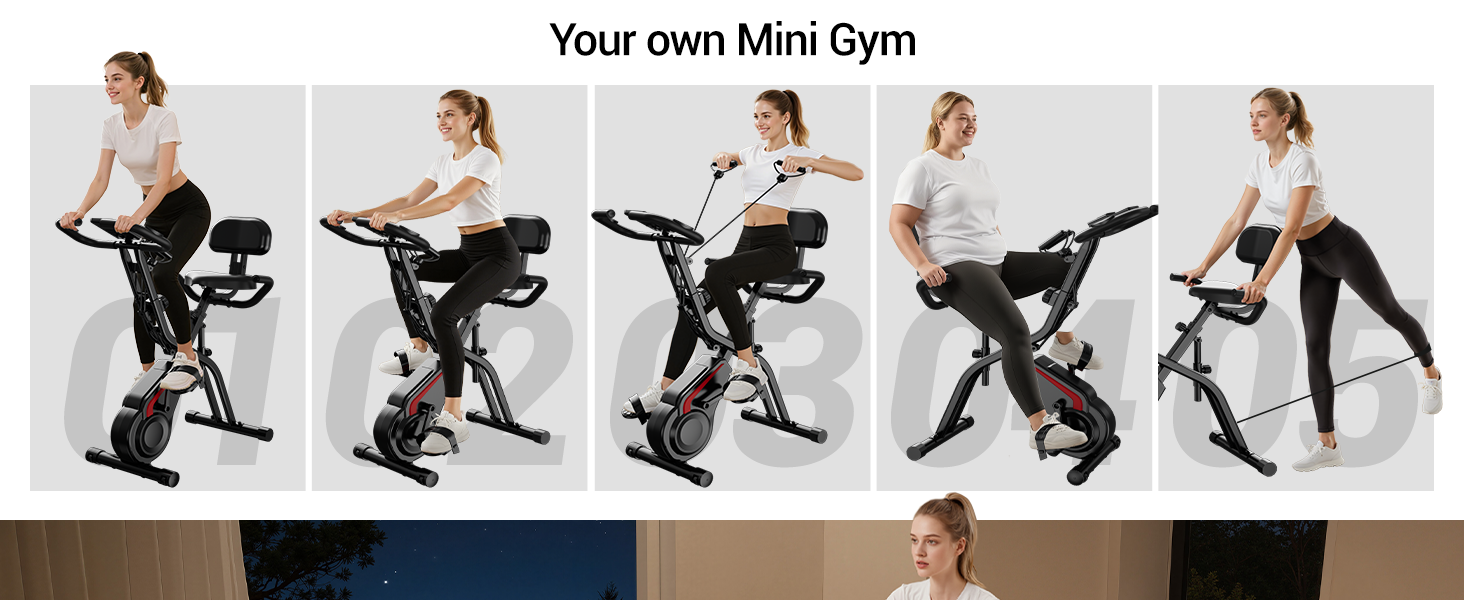 Ергометр UMAY Hometrainer 5-в-1: Велотренажер складаний для дому, магнітний опір, пульсометр, LED-дисплей, до 136 кг, чорний