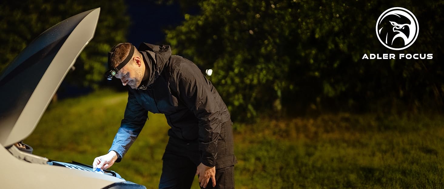 Ліхтар на голову LED акумуляторний, перезарядна налобний ліхтар, USB-C, надяскравий, 4 режими світла, датчик руху 230°, водонепроникний IPX4, легкий 45г, для піших прогулянок, бігу, риболовлі