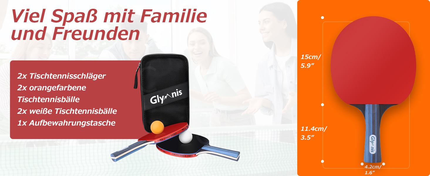 Набір для пінг-понгу Glymnis: 2 ракетки, 4 м'ячі, сумка. Підходить для початківців, сімей та професіоналів