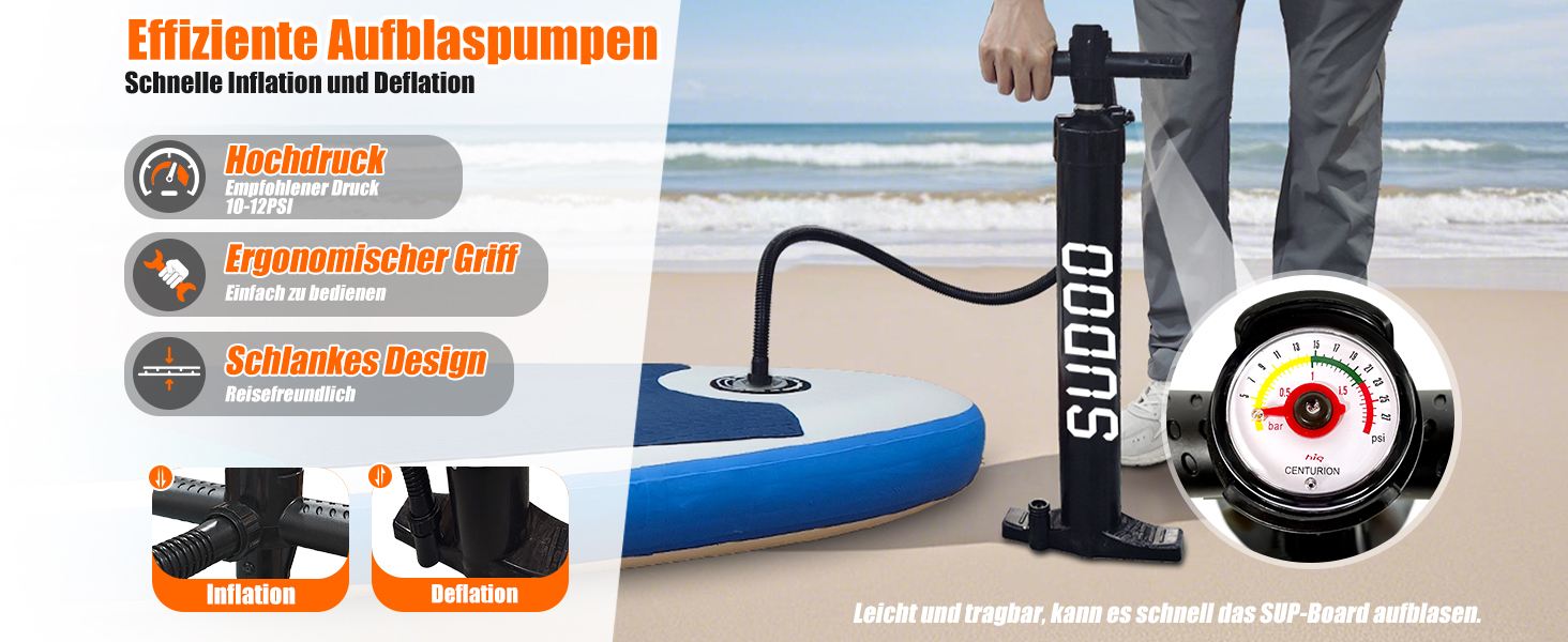 Надувний SUP Борд для вейкбордингу (2+1 особи/сім'ї), Surfboard для дорослих, вантажопідйомність до 150 кг, повний комплект з веслом, плавниками та рюкзаком (SUP20YG-Blue White)