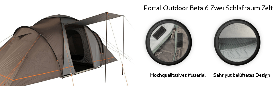 Намет Portal Outdoors Beta 6: Сірий, 2-кімнатний, просторий, з сумкою для зберігання - для кемпінгу та відпочинку на природі
