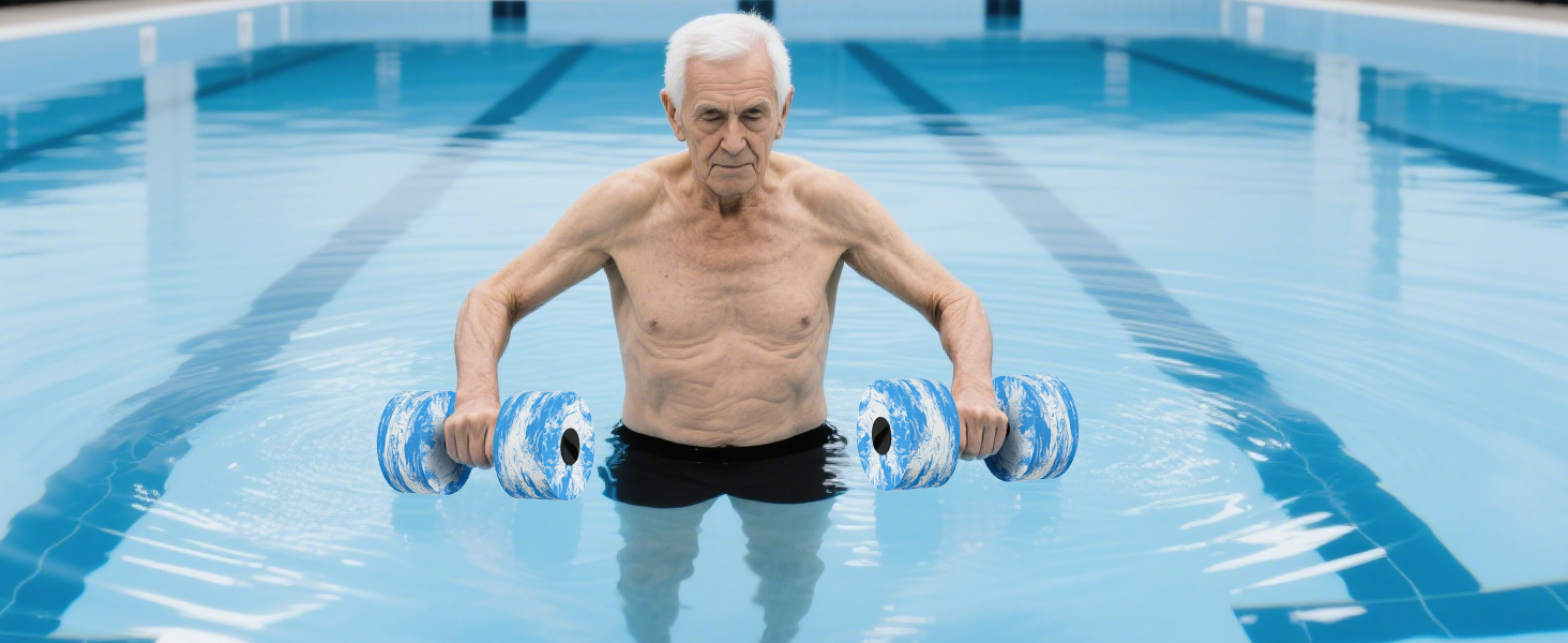 Набір аквагантелів HAPBEAR 3-в-1 з'єднувальною штангою (2 шт.) – для аквафітнесу, реабілітації та плавання, блакитний