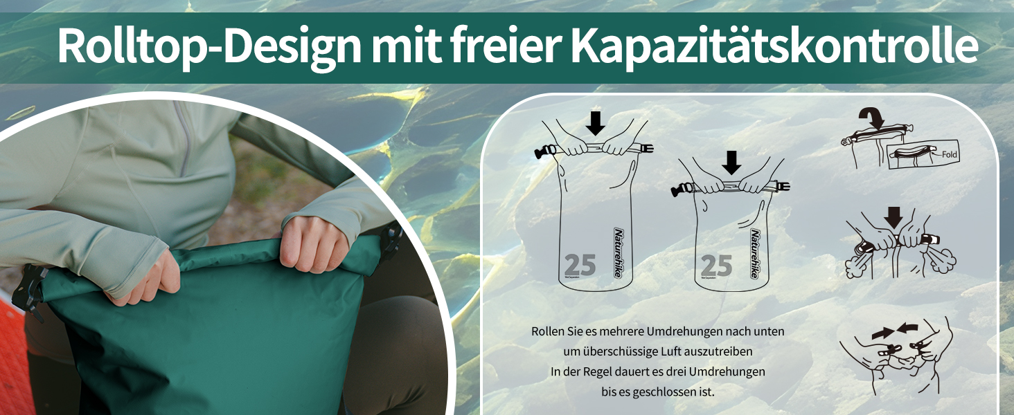 Водонепроникний рюкзак Naturehike Dry Bag – 25L/15L/10L. Сумка для каякінгу, човнів, риболовлі, рафтингу, плавання та сноубордингу (Жовтий 25L)