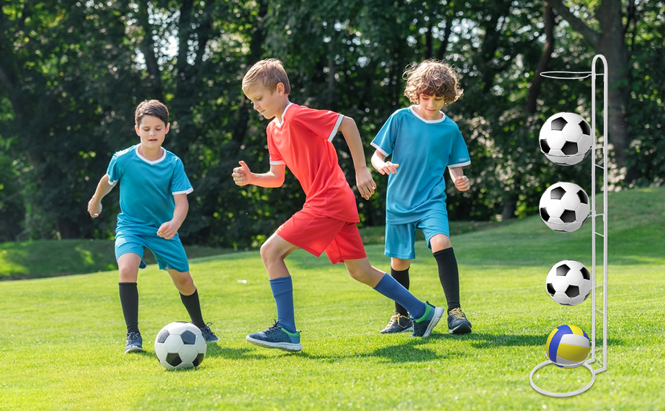 Підставка для м'ячів XIAQICA: тримач для 5 м'ячів, знімна конструкція, стабільна та міцна. Підходить для баскетболу та футболу (білий)