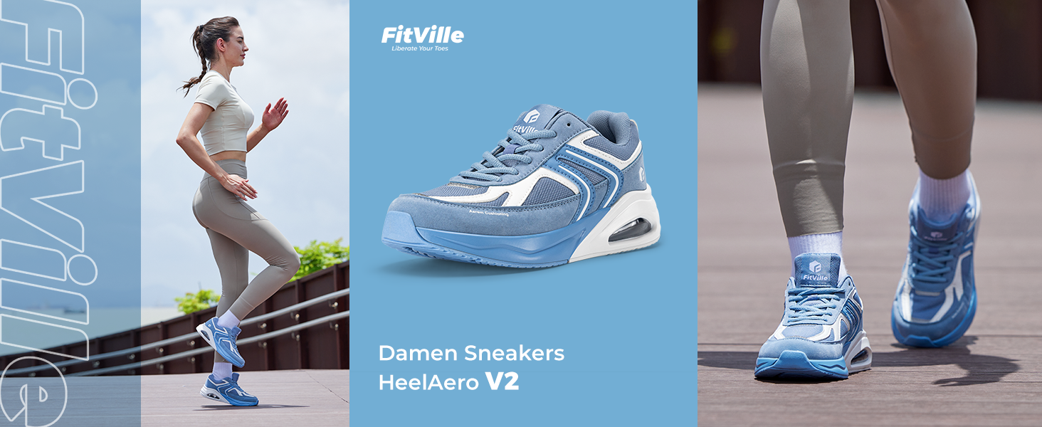 Жіночі кросівки FitVille з повітряною подушкою, широка колодка, для бігу та ходьби, зручні фітнес-кросівки (37 EU X-Weit, блакитний)