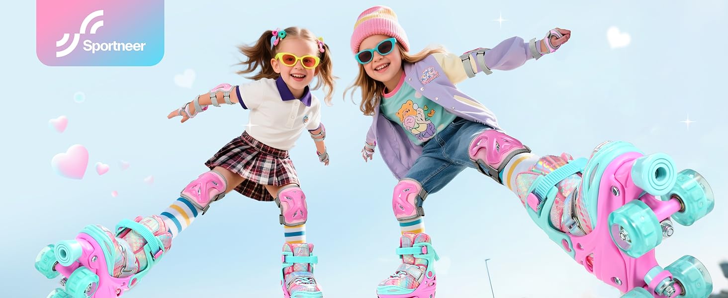 Дитячі ролики Sportneer з захистом, регульовані ролики з 8 світлими колесами, для дівчаток, дітей, підлітків, початківців, для занять в приміщенні та на вулиці, фіолетовий S (EU 30-33)