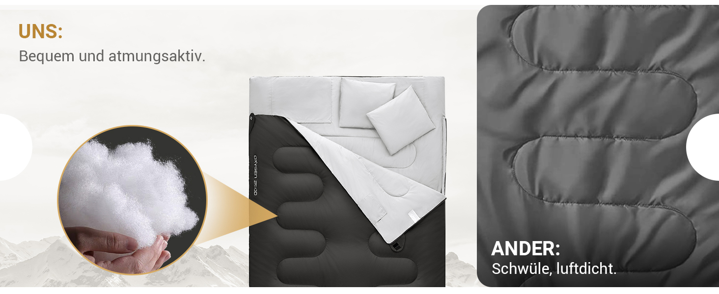 Сплячий мішок KingCamp для двох осіб, зимовий, чорний, для кемпінгу та відпочинку на природі