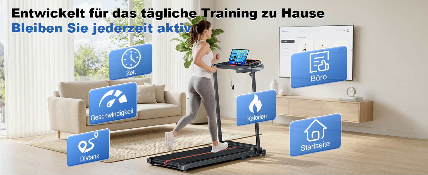 Складана електрична бігова доріжка для дому та офісу Laufband, Walking Pad для ходьби під столом, швидкість до 10 км/год, компактна та безшумна