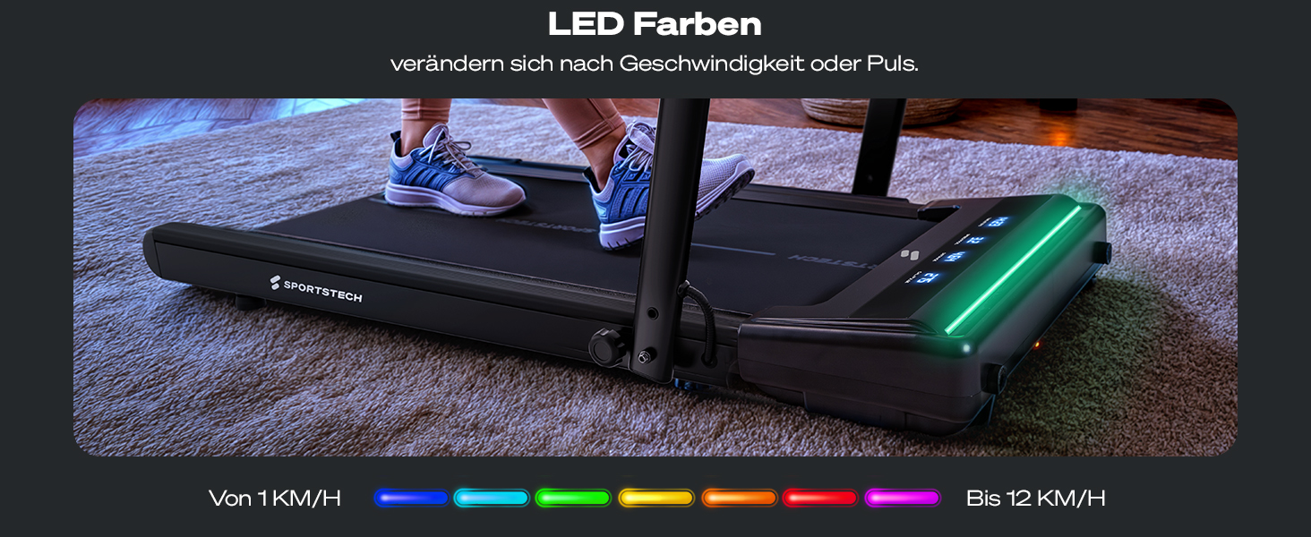 Бігова доріжка Sportstech sWalk Lite/Plus для дому, компактна, з ручним нахилом, до 12 км/год, LED, додаток, пульт