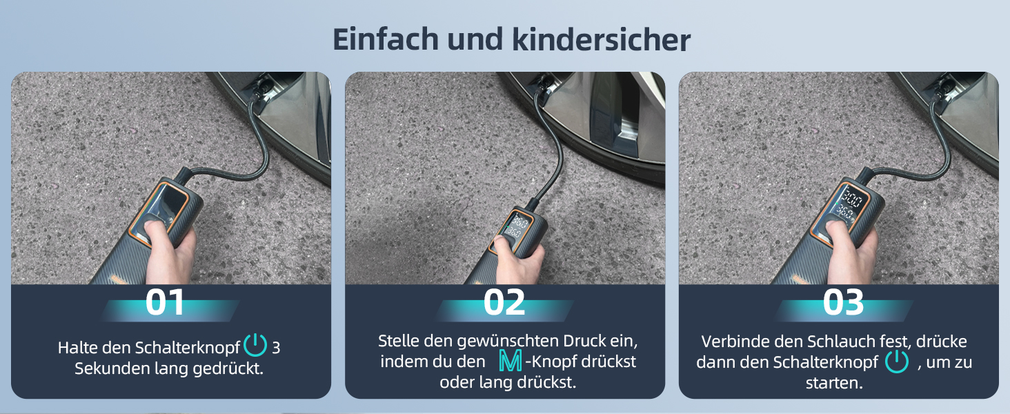 Електрична повітряна помпа 10.3 Bar з акумулятором, 6000mAh та 12V DC, для авто, мото, велосипеда, з LED-ліхтариком та автовимкненням (Оранжева, I7)