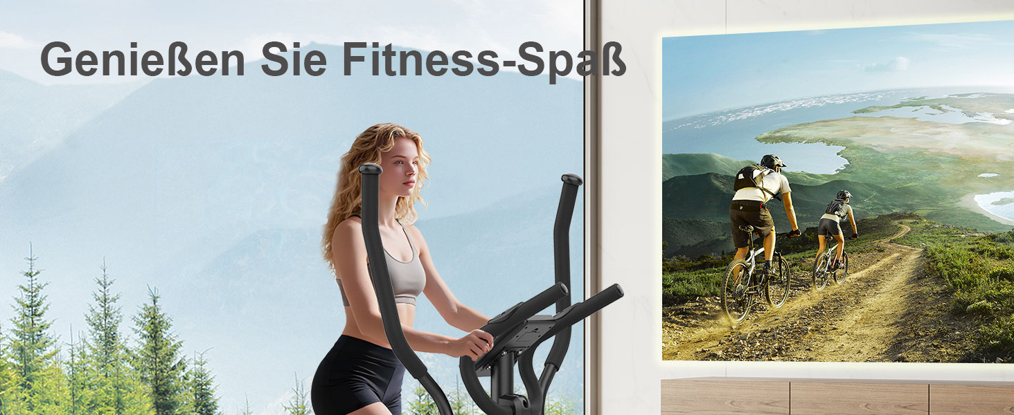 Еліптичний тренажер Neezee з Bluetooth, 16 рівнів опору, 6 кг маховиком, LCD-монітором та датчиком пульсу (Оранжевий + Чорний)