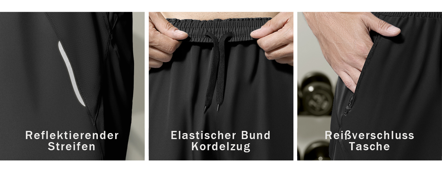 Шорти спортивні чоловічі HMIYA, чорні, швидковисихаючі, легкі з кишенею на блискавці