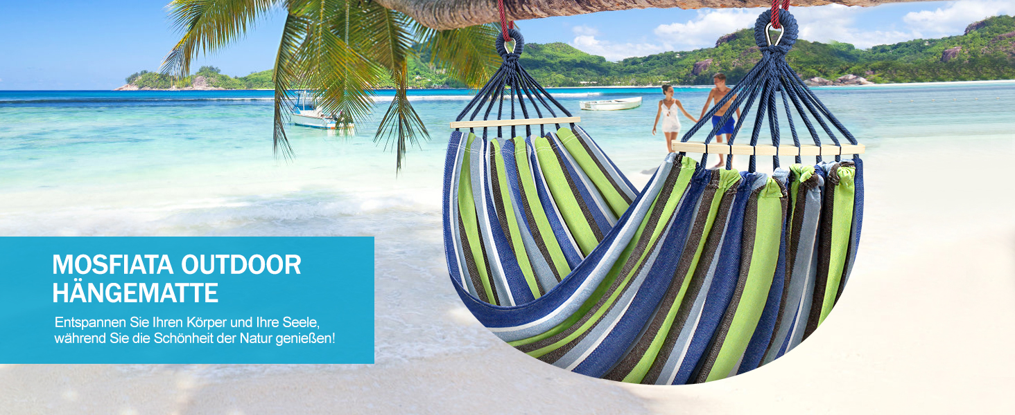 Гамак для відпочинку на природі: Outdoor, для кемпінгу, з дерев'яною перекладиною, ременями кріплення та сумкою. Підходить для дому, балкону, тераси, саду, подорожей з рюкзаком (світло-зелений)