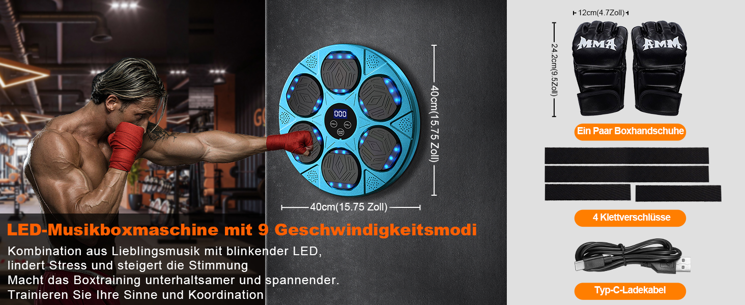 Музична боксерська машина з LED-дисплеєм та Bluetooth, 9 режимів швидкості, для дітей та дорослих