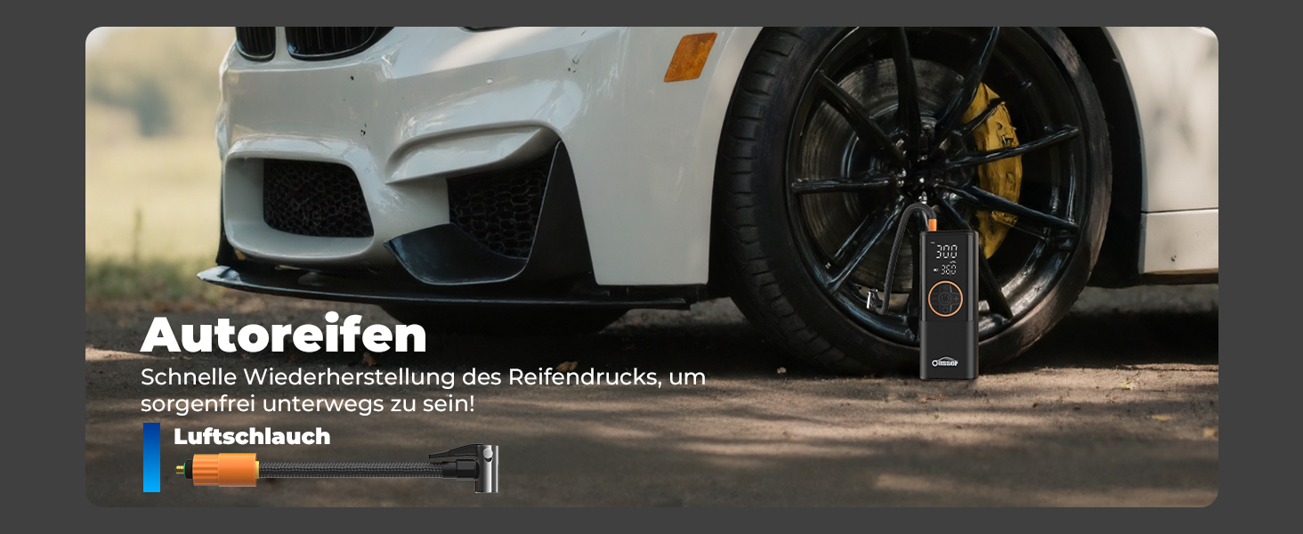 Електричний компресор Oasser з акумулятором 6000mAh, 150 PSI, з двома дисплеями, для авто, мото, велосипеда, м'ячів, подорожей та кемпінгу