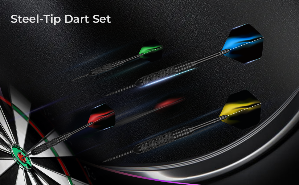 Набір сталевих дротиків Profi Steel 12 шт (24г) з металевими наконечниками та латунними стеблами + 24 пір'я, 20 ущільнювальних кілець, запасні стебла | Для бару, тренувань та турнірів