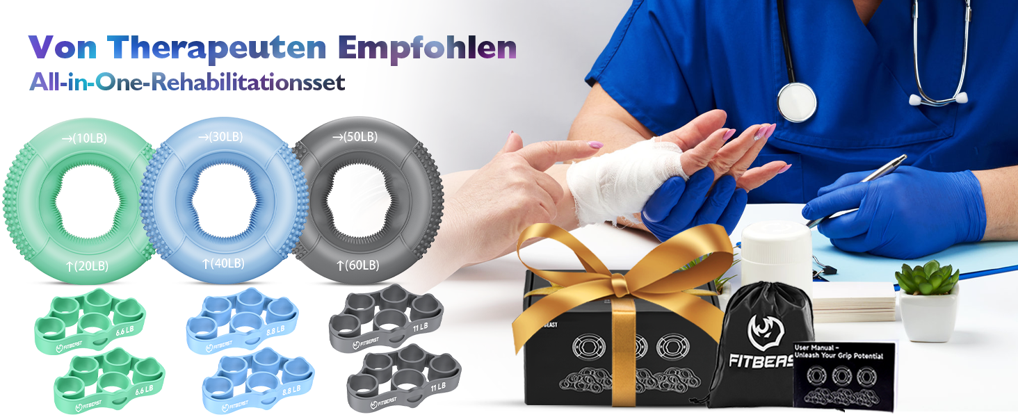 FitBeast Тренажер для рук та зап'ястя, набір 9 шт., для розвитку сили рук та реабілітації (зелений)