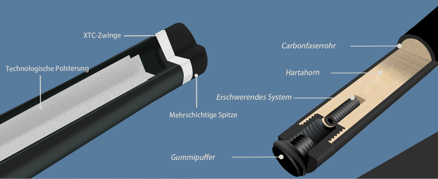 KONLLEN Billardqueue з вуглецевого волокна, 58 дюймів, професійний більярдний кий для дорослих, технологія Vollcarbon, мінімальний відгін, наконечник 12.5 мм (Pro Taper, ультрагладкий) KL-3K