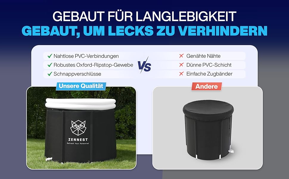 Eistonne Zennest Eistonne для дому 90см – XL Cold Plunge: велика ванна для крижаних процедур на відкритому повітрі з 6-шаровою ізоляцією. Зручна та портативна ванна для дорослих. (Rund-pro)