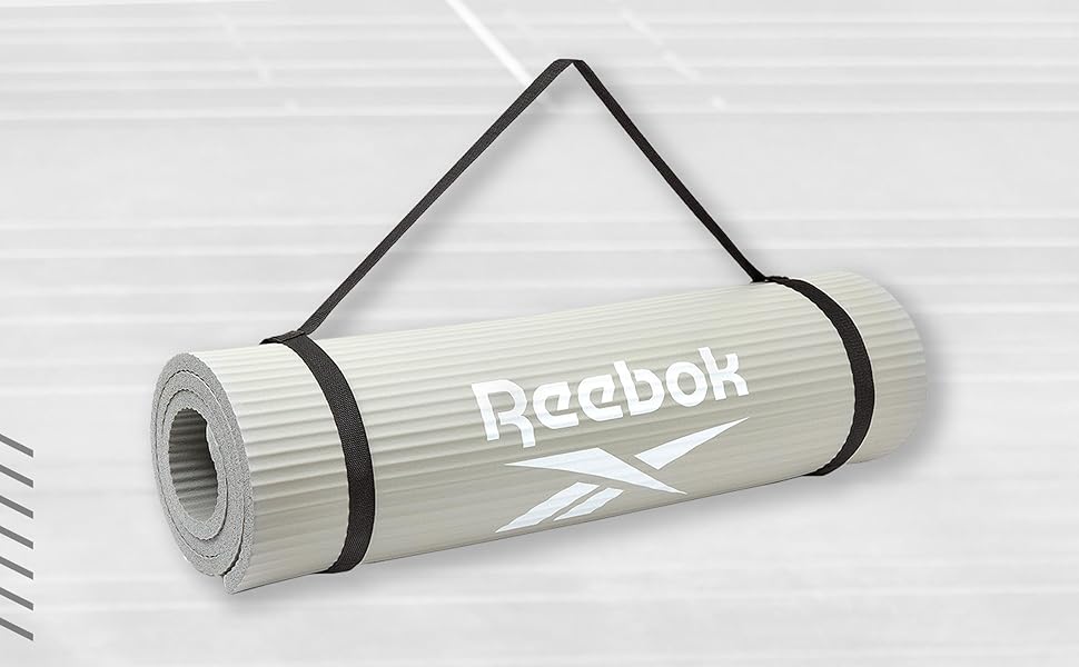 Килимок для фітнесу Reebok, нековзний, натуральна гума, 7/10/15 мм, різні кольори, для тренувань вдома і в залі