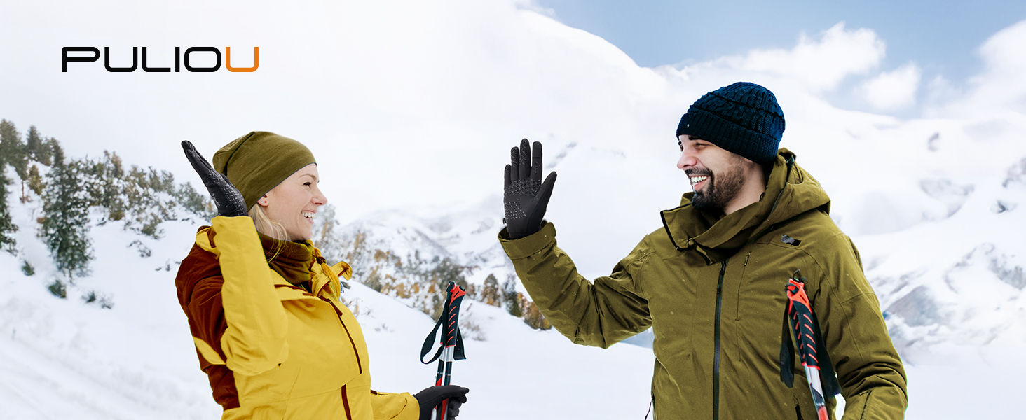 Рукавички PUIOU для чоловіків та жінок, зимові, теплі, для їзди на велосипеді, спортивні, сенсорні, чорні (XL)