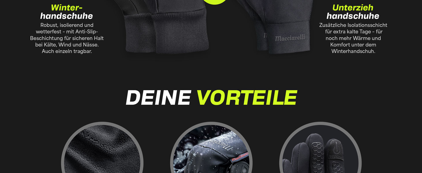 Велосипедні рукавички MACCIAVELLI® для чоловіків та жінок - зимові, 2-в-1 комплект з підкладками, сенсорні, для їзди на велосипеді/MTB/бігу, чорні, розмір L