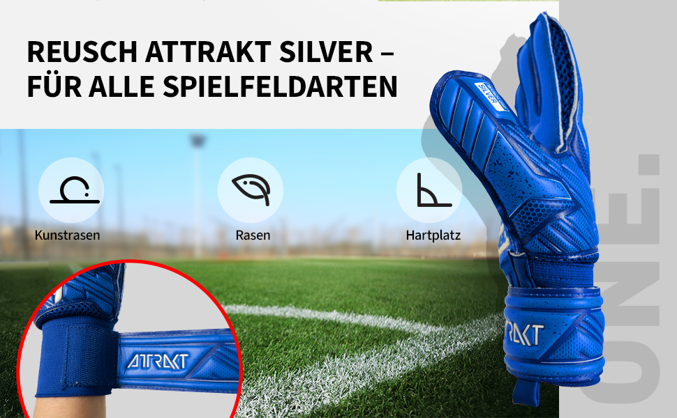 Воротарські рукавички Reusch Attrakt Silver Junior для дітей | Розміри 3-8 | Сріблястий латекс для ідеального зчеплення | Ергономічний дизайн для маленьких рук | Міцні для тренувань та гри