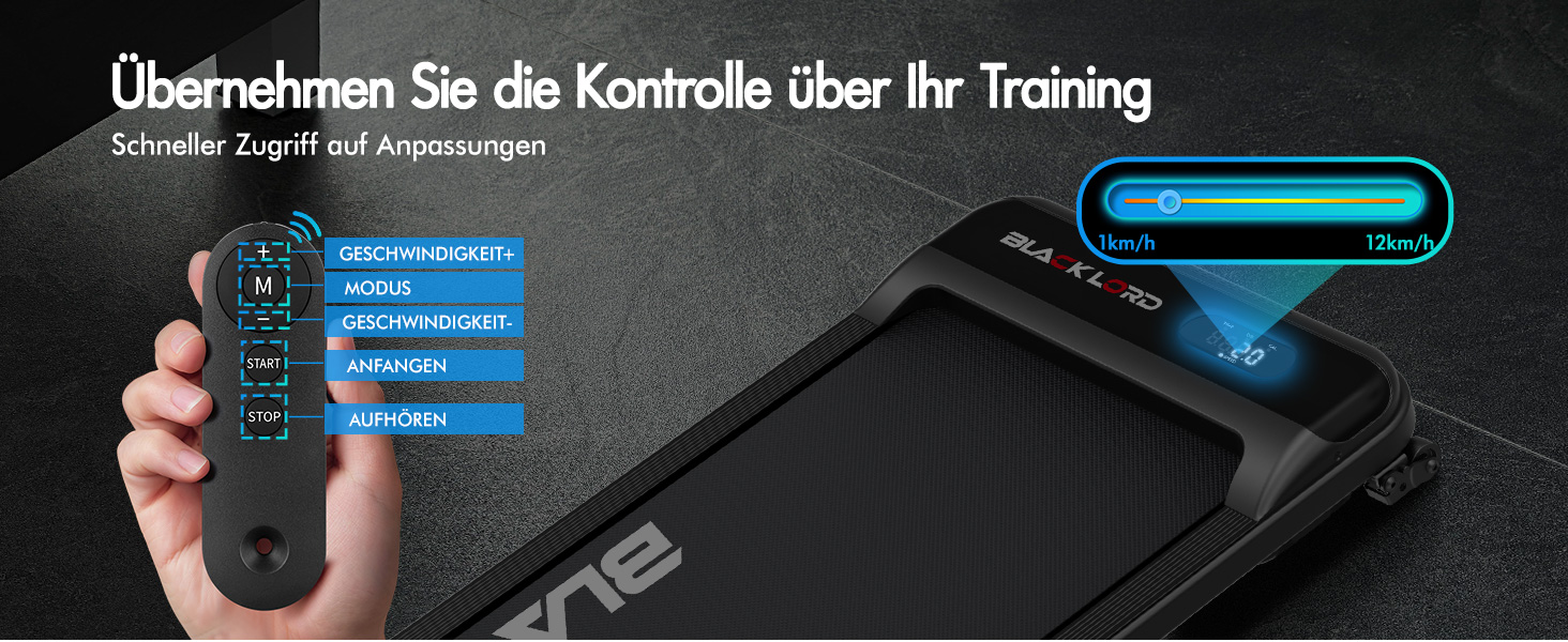 Walkingpad Laufband BLACK LORD MS2: біговий доріжки, 9-16 км/год, регулювання нахилу до 9%, 2.2-3.2 PS, до 140 кг, портативний, тихий, LED-дисплей, додаток, для дому та офісу, біг, фітнес-машина (чорний)