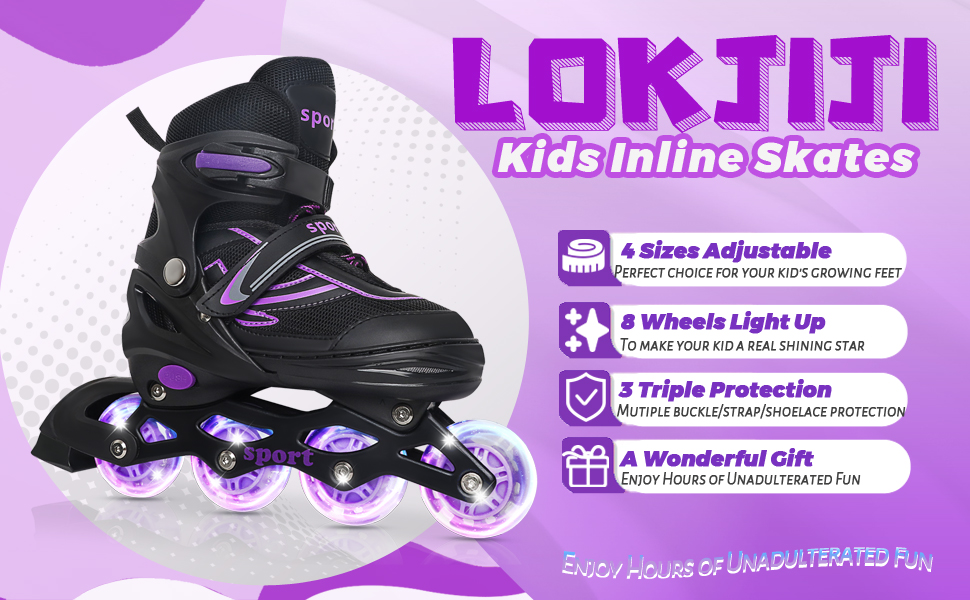 Регульовані ролики для дітей (дівчатка та хлопчики), ролики з підсвічуванням коліс, для занять спортом в приміщенні та на вулиці, фіолетовий & синій, чорний & фіолетовий