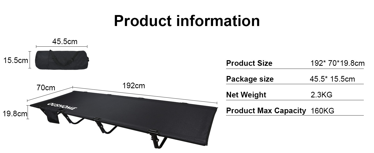 Легке туристичне ліжко для кемпінгу, 160 кг, чорне. Розкладне, портативне, для відпочинку на природі, вдома, в горах, на дачі.