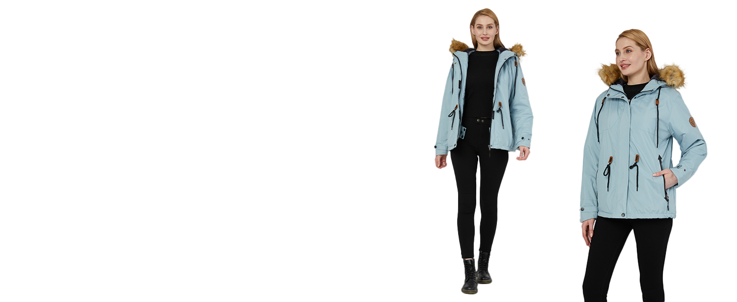 Жіноча куртка Wantdo для гірського туризму та хайкінгу, водонепроникна, з капюшоном, тепла, світло-блакитна