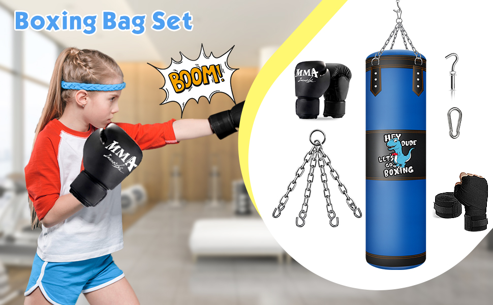 Дитячий боксерський мішок з підвіскою та рукавичками (блакитний, без наповнювача)