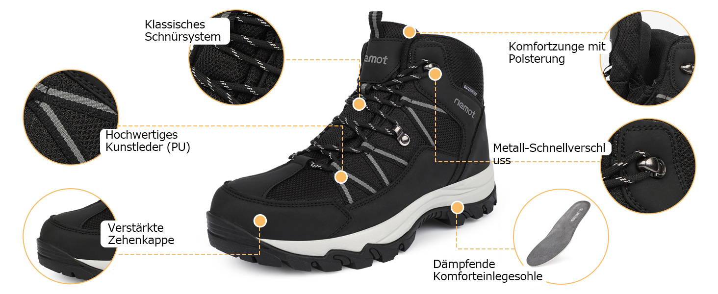 Черевики для трекінгу жіночі, туристичні черевики, трекінгові черевики, черевики для хайкінгу, чорні, 40 EU