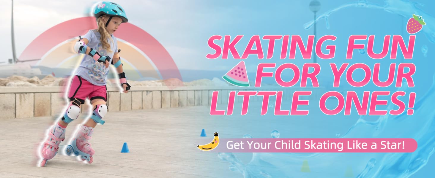 Дитячі ролики для дівчаток, 4 розміри, регульовані, безпечні, дихаюче матеріалу, легкі, для початківців (fruit, XS: 25-27.5 EU)