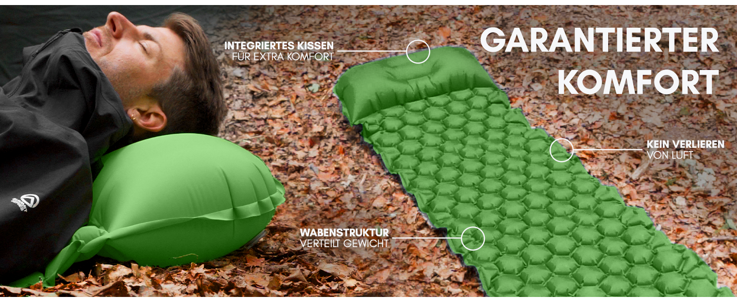 Каремат NORDMUT® Outdoor з ремкомплектом | Легкий туристичний килимок для кемпінгу та піших прогулянок - компактний, зелений