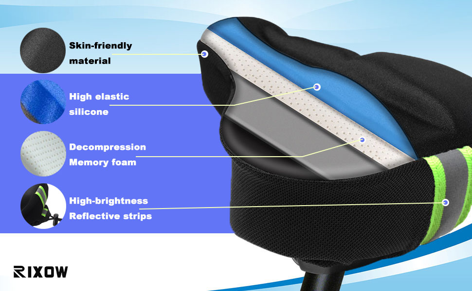 Покриття на велосипедне сідло, водонепроникний чохол для сідла, 27.5 * 23.5 см, м'яке сідло з відбиваючими смугами, підкладка для електровелосипеда, тренажера, спінбайка, блакитне