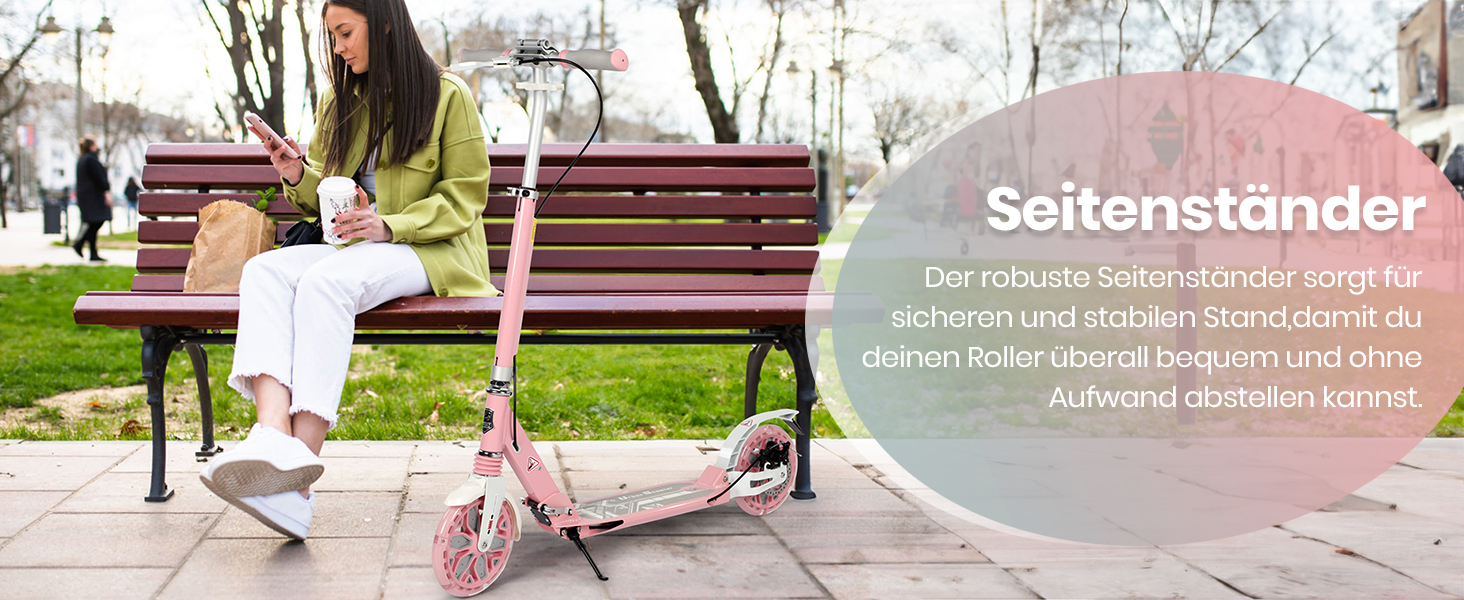 Самокат трюковий Kickscooter LED рожевий, для дітей 8-12 років та дорослих, колеса 200мм, дискові гальма, складаний, з ременем та подвійною амортизацією