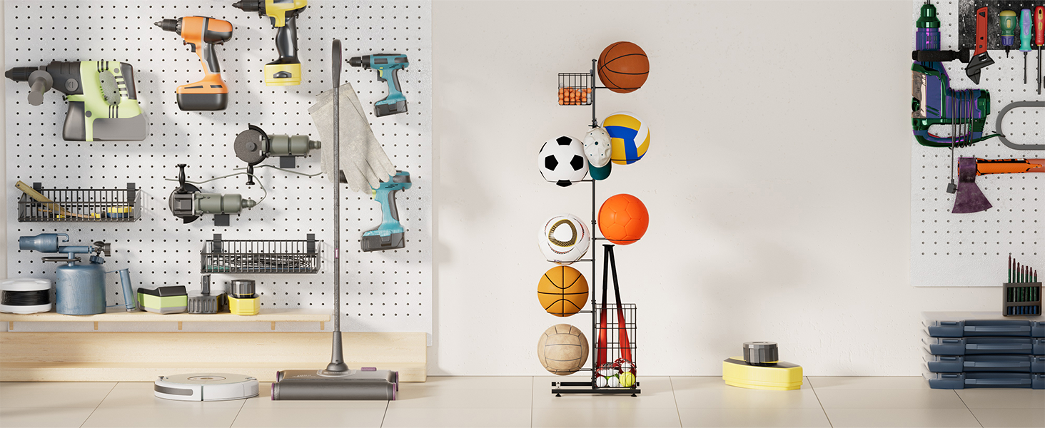 Металевий органайзер для м'ячів: підставка для баскетбольного та футбольного м'яча, полиці для зберігання, для дітей, в приміщенні